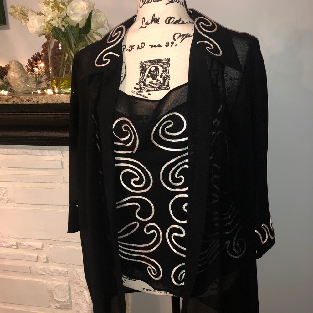 Black with White Embroidered Blouse and Camisole